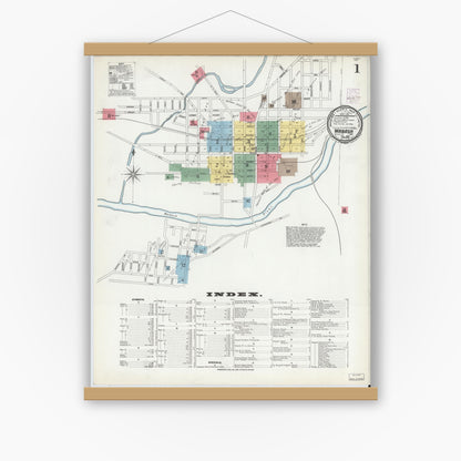 Old map wall art mockup — magnetic wood frame on white wall — Sanborn Fire Insurance Map from Wabash, Wabash County, Indiana (1901) - Complete Map Set