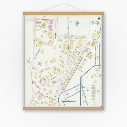 Old map wall art mockup — magnetic wood frame on white wall — Sanborn Fire Insurance Map from Fort Plain, Montgomery County, New York (1901), Sheet #0009