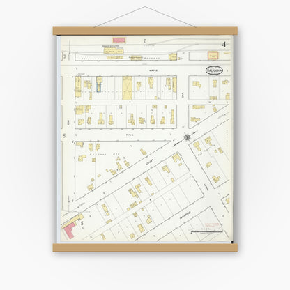 Old map wall art mockup — magnetic wood frame on white wall — Sanborn Fire Insurance Map from Kalkaska, Kalkaska County, Michigan (1917), Sheet #0004