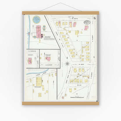 Old map wall art mockup — magnetic wood frame on white wall — Sanborn Fire Insurance Map from Danville, Vermilion County, Illinois (1909), Sheet #0005