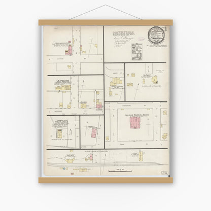 Old map wall art mockup — magnetic wood frame on white wall — Sanborn Fire Insurance Map from Covington, Fountain County, Indiana (1887) - Complete Map Set