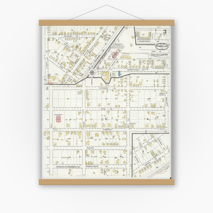 Old map wall art mockup — magnetic wood frame on white wall — Sanborn Fire Insurance Map from Dunnellon, Marion County, Florida (1917), Sheet #0003