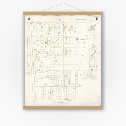 Old map wall art mockup — magnetic wood frame on white wall — Sanborn Fire Insurance Map from Glen Ellyn, Du Page County, Illinois (1946), Sheet #0011