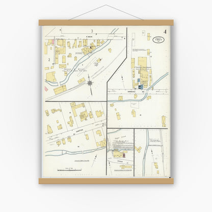 Old map wall art mockup — magnetic wood frame on white wall — Sanborn Fire Insurance Map from Troy, Bradford County, Pennsylvania (1911), Sheet #0004