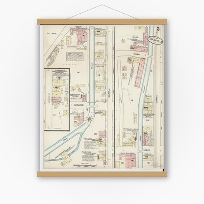 Old map wall art mockup — magnetic wood frame on white wall — Sanborn Fire Insurance Map from Circleville, Pickaway County, Ohio (1884), Sheet #0005