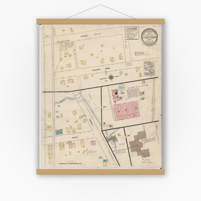 Old map wall art mockup — magnetic wood frame on white wall — Sanborn Fire Insurance Map from Leavittsburg, Trumbull County, Ohio (1922), Sheet #0001