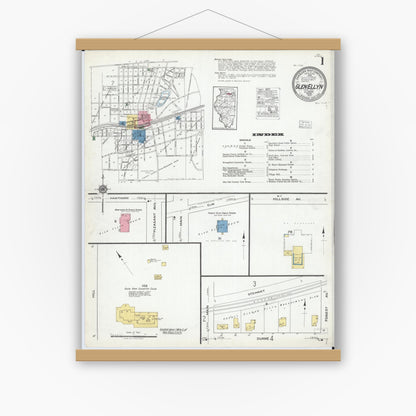 Old map wall art mockup — magnetic wood frame on white wall — Sanborn Fire Insurance Map from Glen Ellyn, Du Page County, Illinois (1919) - Complete Map Set