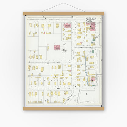 Old map wall art mockup — magnetic wood frame on white wall — Sanborn Fire Insurance Map from Marysville, Union County, Ohio (1901), Sheet #0005