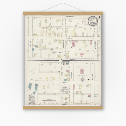 Old map wall art mockup — magnetic wood frame on white wall — Sanborn Fire Insurance Map from Ironton, Iron County, Missouri (1886), Sheet #0001