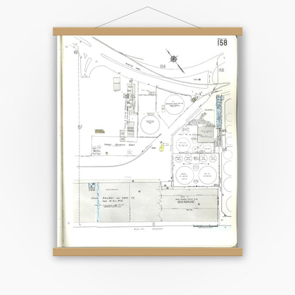 Old map wall art mockup — magnetic wood frame on white wall — Sanborn Fire Insurance Map from Honolulu, Oahu County, Hawaii (1955), Sheet #0158