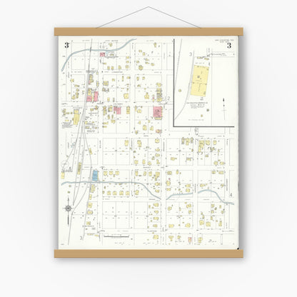 Old map wall art mockup — magnetic wood frame on white wall — Sanborn Fire Insurance Map from San Augustine, San Augustine County, Texas (1937), Sheet #0003