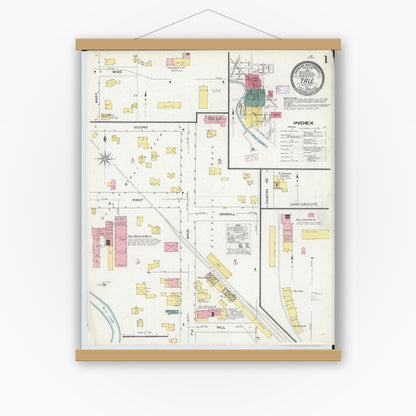 Old map wall art mockup — magnetic wood frame on white wall — Sanborn Fire Insurance Map from Yale, Saint Clair County, Michigan (1909) - Complete Map Set