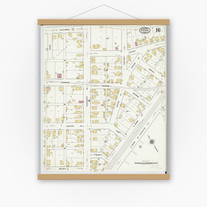 Old map wall art mockup — magnetic wood frame on white wall — Sanborn Fire Insurance Map from Xenia, Greene County, Ohio (1919), Sheet #0016