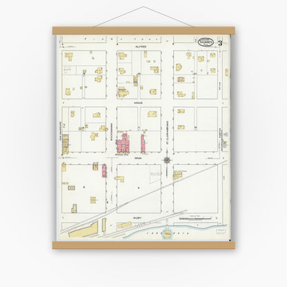 Old map wall art mockup — magnetic wood frame on white wall — Sanborn Fire Insurance Map from Tavares, Lake County, Florida (1920), Sheet #0003