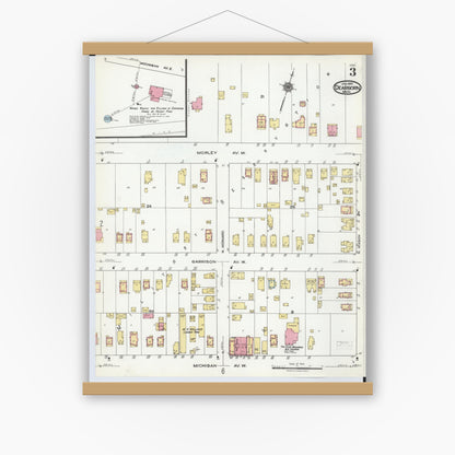 Old map wall art mockup — magnetic wood frame on white wall — Sanborn Fire Insurance Map from Dearborn, Wayne County, Michigan (1921), Sheet #0003