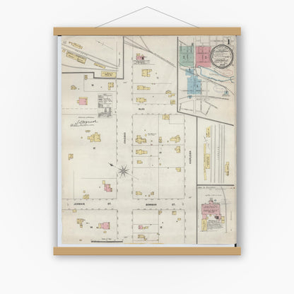Old map wall art mockup — magnetic wood frame on white wall — Sanborn Fire Insurance Map from Jonesville, Hillsdale County, Michigan (1897) - Complete Map Set