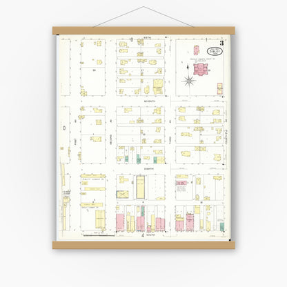 Old map wall art mockup — magnetic wood frame on white wall — Sanborn Fire Insurance Map from Sibley, Osceola County, Iowa (1907), Sheet #0003