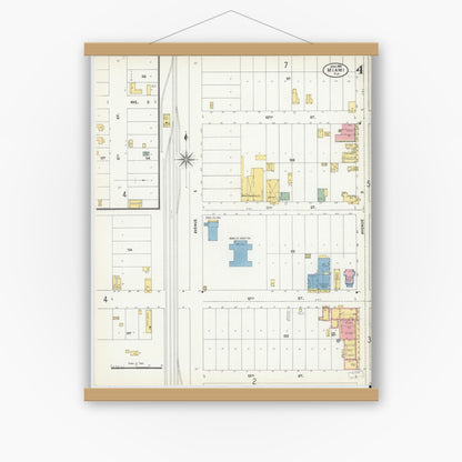 Old map wall art mockup — magnetic wood frame on white wall — Sanborn Fire Insurance Map from Miami, Dade County, Florida (1903), Sheet #0004