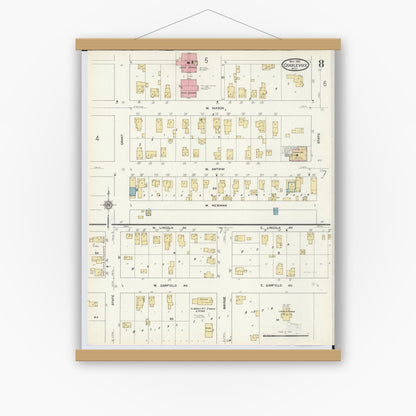 Old map wall art mockup — magnetic wood frame on white wall — Sanborn Fire Insurance Map from Charlevoix, Charlevoix County, Michigan (1912), Sheet #0008