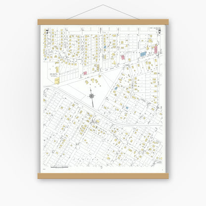 Old map wall art mockup — magnetic wood frame on white wall — Sanborn Fire Insurance Map from Port Neches, Jefferson County, Texas (1949), Sheet #0007