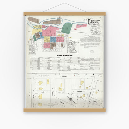 Old map wall art mockup — magnetic wood frame on white wall — Sanborn Fire Insurance Map from Cloquet, Carlton County, Minnesota (1919), Sheet #0001