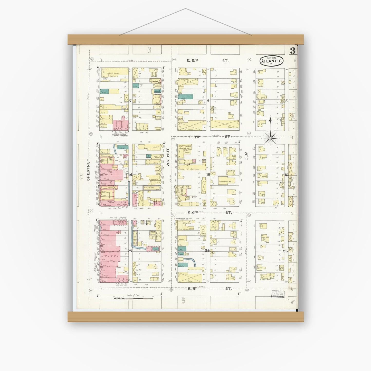 Old map wall art mockup — magnetic wood frame on white wall — Sanborn Fire Insurance Map from Atlantic, Cass County, Iowa (1893), Sheet #0003
