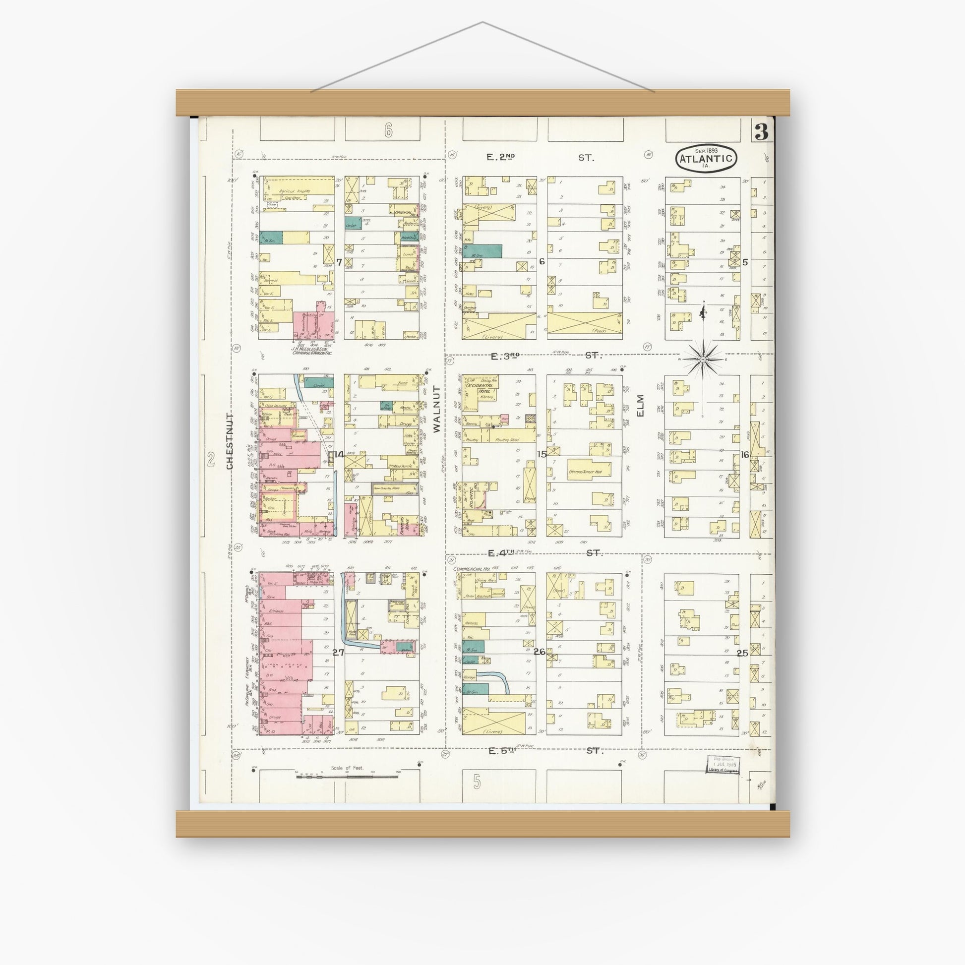Old map wall art mockup — magnetic wood frame on white wall — Sanborn Fire Insurance Map from Atlantic, Cass County, Iowa (1893), Sheet #0003