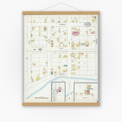 Old map wall art mockup — magnetic wood frame on white wall — Sanborn Fire Insurance Map from Dundee, Kane County, Illinois (1898), Sheet #0004