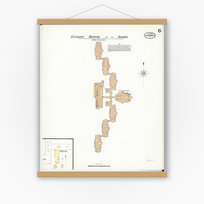 Old map wall art mockup — magnetic wood frame on white wall — Sanborn Fire Insurance Map from Cherokee, Cherokee County, Iowa (1899), Sheet #0006