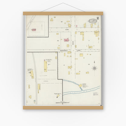 Old map wall art mockup — magnetic wood frame on white wall — Sanborn Fire Insurance Map from Hillsboro, Orange County, North Carolina (1894), Sheet #0002
