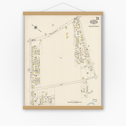 Old map wall art mockup — magnetic wood frame on white wall — Sanborn Fire Insurance Map from Arlington, Middlesex County, Massachusetts (1922), Sheet #0021