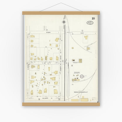 Old map wall art mockup — magnetic wood frame on white wall — Sanborn Fire Insurance Map from Ocala, Marion County, Florida (1912), Sheet #0010