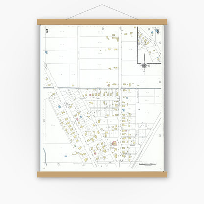 Old map wall art mockup — magnetic wood frame on white wall — Sanborn Fire Insurance Map from Weston, Wood County, Ohio (1948), Sheet #0005
