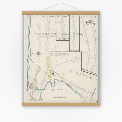 Old map wall art mockup — magnetic wood frame on white wall — Sanborn Fire Insurance Map from Northern Pacific Junction, Carlton County, Minnesota (1885), Sheet #0003