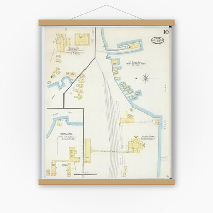 Old map wall art mockup — magnetic wood frame on white wall — Sanborn Fire Insurance Map from Holland, Ottawa County, Michigan (1896), Sheet #0010
