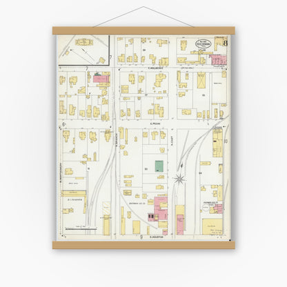 Old map wall art mockup — magnetic wood frame on white wall — Sanborn Fire Insurance Map from Sherman, Grayson County, Texas (1902), Sheet #0008