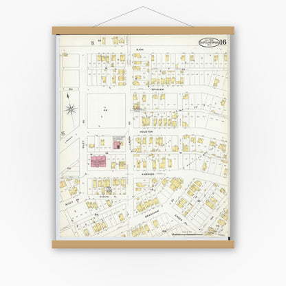 Old map wall art mockup — magnetic wood frame on white wall — Sanborn Fire Insurance Map from East Liverpool, Columbiana County, Ohio (1908), Sheet #0016