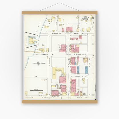 Old map wall art mockup — magnetic wood frame on white wall — Sanborn Fire Insurance Map from Sanford, Seminole County, Florida (1912), Sheet #0003