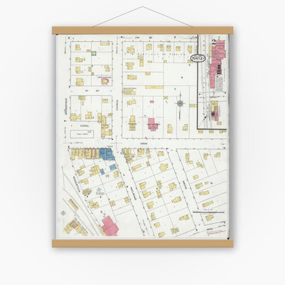 Old map wall art mockup — magnetic wood frame on white wall — Sanborn Fire Insurance Map from Huntley, McHenry County, Illinois (1919), Sheet #0002