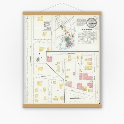 Old map wall art mockup — magnetic wood frame on white wall — Sanborn Fire Insurance Map from Larchmont, Westchester County, New York (1904) - Complete Map Set