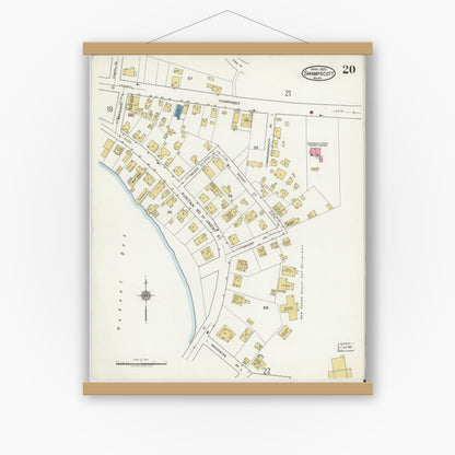 Old map wall art mockup — magnetic wood frame on white wall — Sanborn Fire Insurance Map from Swampscott, Essex County, Massachusetts (1920), Sheet #0020