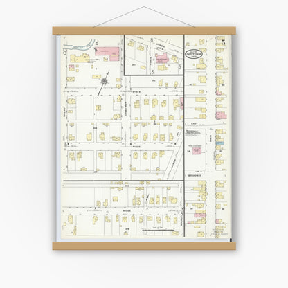 Old map wall art mockup — magnetic wood frame on white wall — Sanborn Fire Insurance Map from Leetonia, Columbiana County, Ohio (1910), Sheet #0005