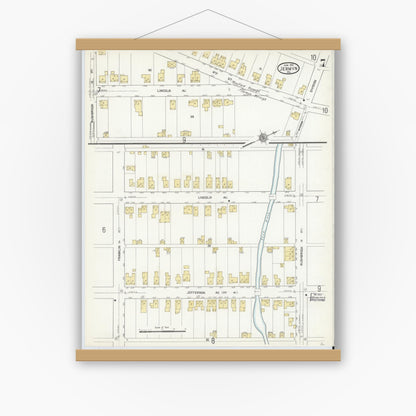 Old map wall art mockup — magnetic wood frame on white wall — Sanborn Fire Insurance Map from Jermyn, Lackawanna County, Pennsylvania (1912), Sheet #0007