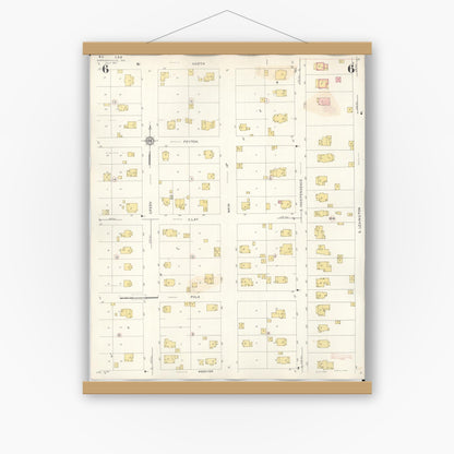 Old map wall art mockup — magnetic wood frame on white wall — Sanborn Fire Insurance Map from Harrisonville, Cass County, Missouri (1939), Sheet #0006