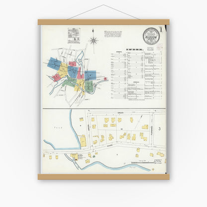 Old map wall art mockup — magnetic wood frame on white wall — Sanborn Fire Insurance Map from Hudson, Middlesex County, Massachusetts (1903) - Complete Map Set