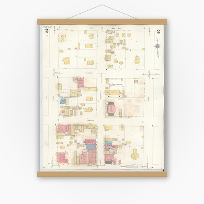 Old map wall art mockup — magnetic wood frame on white wall — Sanborn Fire Insurance Map from Refugio, Refugio County, Texas (1942), Sheet #0002