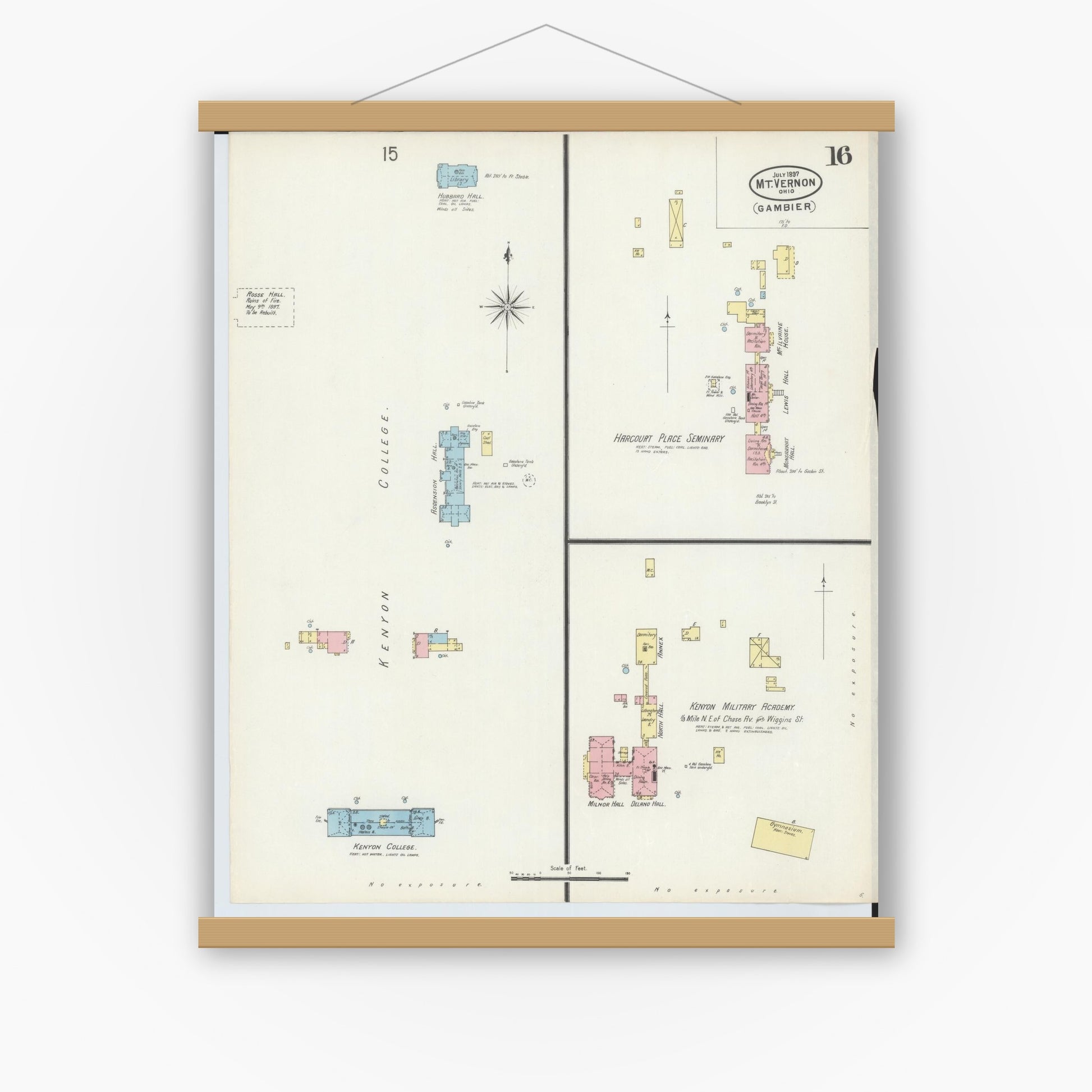 Old map wall art mockup — magnetic wood frame on white wall — Sanborn Fire Insurance Map from Mount Vernon, Knox County, Ohio (1897), Sheet #0016