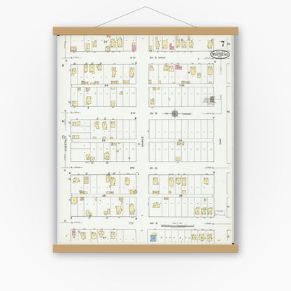 Old map wall art mockup — magnetic wood frame on white wall — Sanborn Fire Insurance Map from West Bend, Washington County, Wisconsin (1919), Sheet #0007
