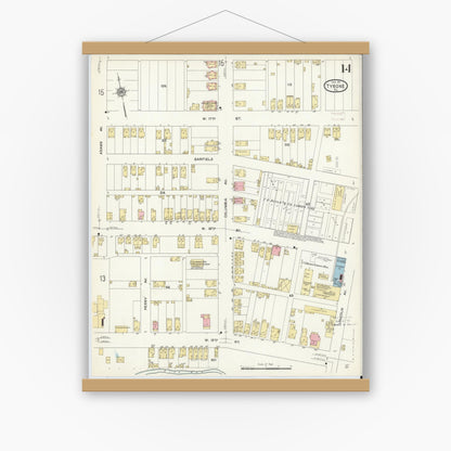 Old map wall art mockup — magnetic wood frame on white wall — Sanborn Fire Insurance Map from Tyrone, Blair County, Pennsylvania (1911), Sheet #0014