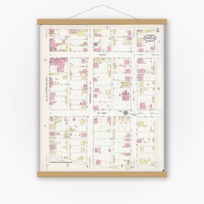 Old map wall art mockup — magnetic wood frame on white wall — Sanborn Fire Insurance Map from Waterloo, Monroe County, Illinois (1913), Sheet #0005